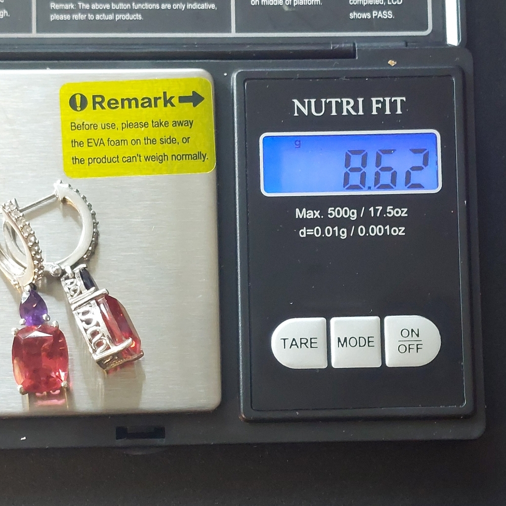 Red spinel and amethyst platinum plated earrings - Picture 4 of 6